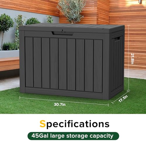 EasyUp 45 Gallon Outdoor Storage Box Waterproof, UV Resistant Deck Box Outdoor, Lockable Resin Deck Boxes for Garden Tools Equipment and Cushions, Black