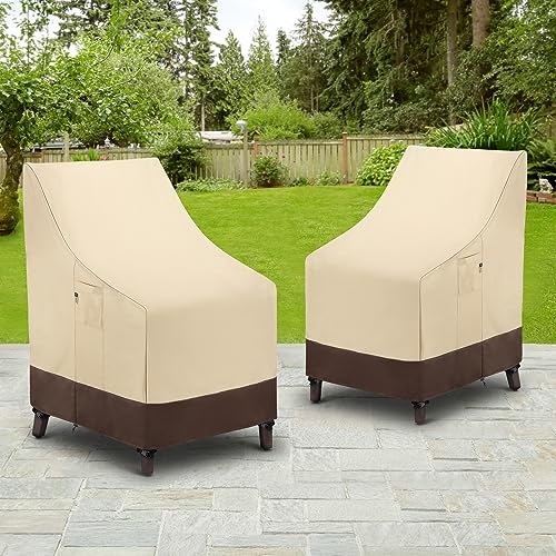 Arcedo Outdoor High Back Chair Covers Waterproof, Heavy Duty Stackable Dining Swivel Chair Covers, All Weather Resistant Patio Furniture Cover, 29”W x 30”D x 42”H, 2 Pack, Beige & Brown