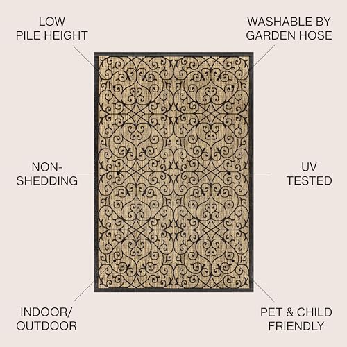 JONATHAN Y Vintage Filigree Indoor Outdoor Area Rug 8X10 Black/Khaki, Madrid Textured Weave for Backyard, Patio, Porch, Easy-Cleaning, High Traffic, Pet-Friendly, Non-Shedding (SMB107A-8)