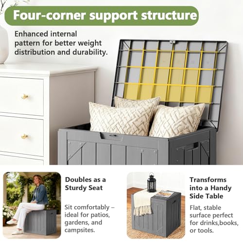 MAKE CHANGES Outdoor Storage Box,30 Gallon Deck Box Outdoor Storage Bench Outside Waterproof Resin Storage Bench, Lockable Patio Cushions, Garden Tools Storage For Furniture, UV Resistant(Gray