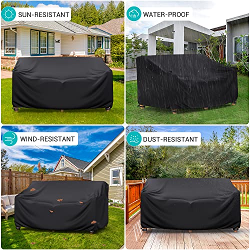BROSYDA Patio Sofa Cover Waterproof - Heavy Duty 2-Seater Outdoor Couch Cover Patio Furniture Covers with Air Vent and Handles, 60" L×34" D×30" H, Black