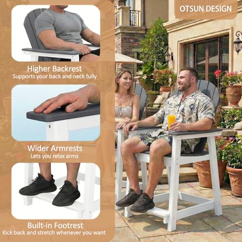 OTSUN Tall Modern Adirondack Chair, All Weather HDPE Bar Height Adirondack Stools Two-Tone Widened Durable Design for Porch Patio Yard Lawn Fire Pit Bistro Basement Indoors & Outdoors