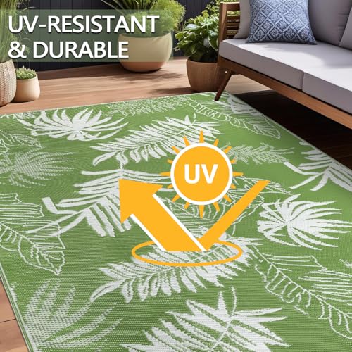 Falflor Outdoor Rug Waterproof 6x9 ft, Reversible Outdoor Plastic Straw Rug, Large Outdoor Carpet Patio Rug for RV Camping, Indoor Outdoor Rug Mat for Porch Deck Backyard Balcony Picnic Beach