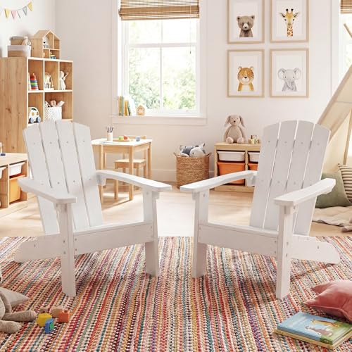Giantex Kids Adirondack Chair, All-Weather HIPS Children's Outdoor Chair w/Ergonomic Design, Toddler Lawn Chairs for Age 3-8, Kids Beach Chair for Garden Patio Backyard (2,White)
