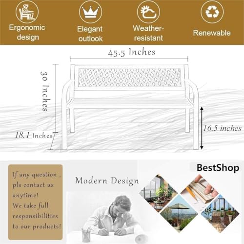 BestShop Patio Bench - Outdoor Metal Garden Bench with Armrests, 480lbs, Cast Iron, Sturdy Steel Frame, Black