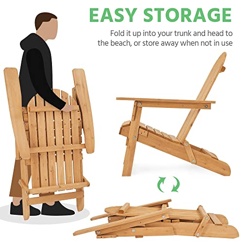 Yaheetech Folding Adirondack Chair Set of 4 Outdoor, 300LBS Solid Wood Garden Chair Weather Resistant, Fire Pit Lounge Chairs for Garden/Yard/Patio/Lawn, Natural Wood