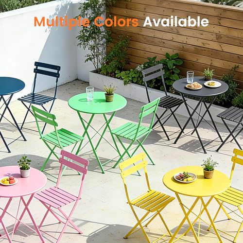 Kromax Outdoor 3 Piece Patio Bistro Set, Folding Bistro Table and Chairs Set of 2, Space Saving, Foldable Coffee Tables for Balcony or Garden, Black