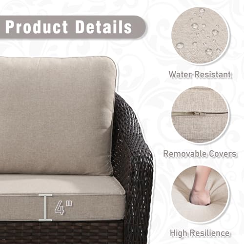 Qsoer 3 Piece Patio Wicker Bistro Set, 2 All-Weather Use Outdoor Wicker Swivel Chairs with PE Rattan Side Table,Ideal for Porch, Backyard, Balcony, Poolside, Beige