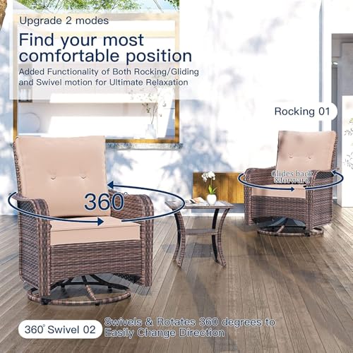 Kullavik 12PCS Outdoor Patio Furniture Set,PE Wicker Rattan Sectional Sofa Patio Conversation Sets with Tempered Glass Table,Swivel Rocking Chairs Set,Sand