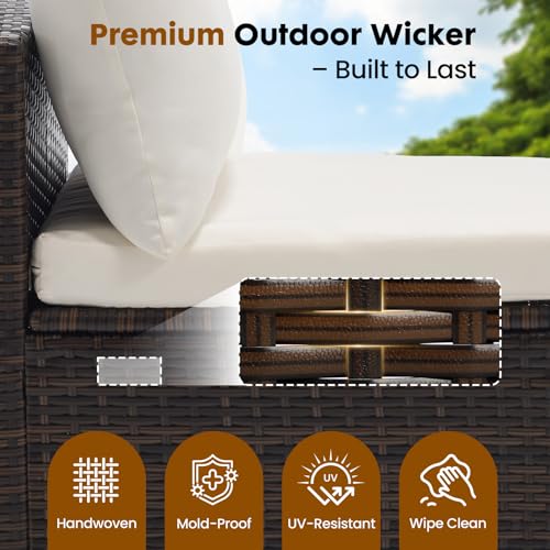 DUMOS 7 Piece Outdoor Patio Sectional Sofa, Modular Wicker Furniture Set with 2.8" Thick Cushions, Adjustable Feet, Weather-Resistant Rattan Outdoor Couch for Backyard, Deck, Garden, Poolside, Brown