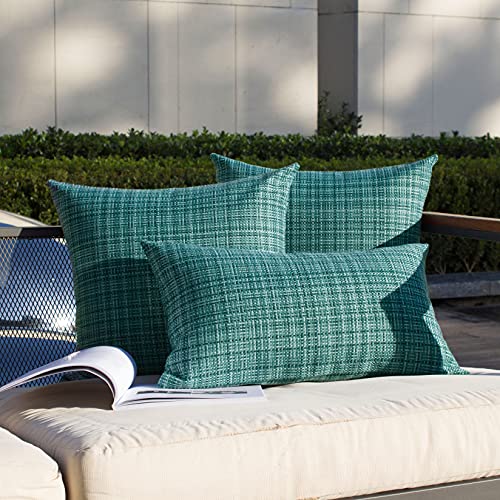 Kevin Textile Pack of 2 Decorative Outdoor Waterproof Throw Pillow Covers Lumbar Pillowcases Modern Cushion Cases for Patio Couch Bench 12 x 20 Inch Teal