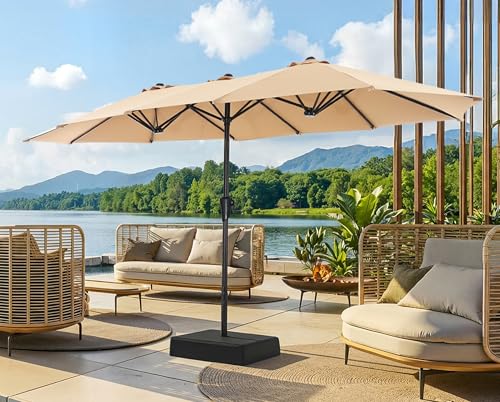 SUPERJARE 13FT Outdoor Patio Umbrella with Base Included, Double Sided Pool Umbrellas with Fade Resistant Canopy, Large Table Umbrella for Deck, Market, Backyard - Beige