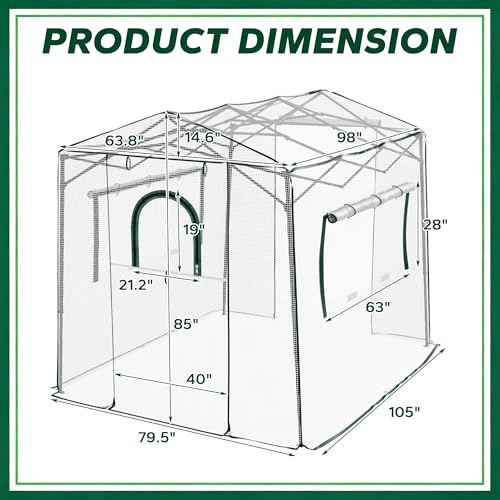 8.7x6.6x7 ft Walk-in Greenhouse, Portable Plant Hot House with Zipper Windows & Doors, Heavy-Duty PE Cover & Steel Frame, for Garden, Backyard