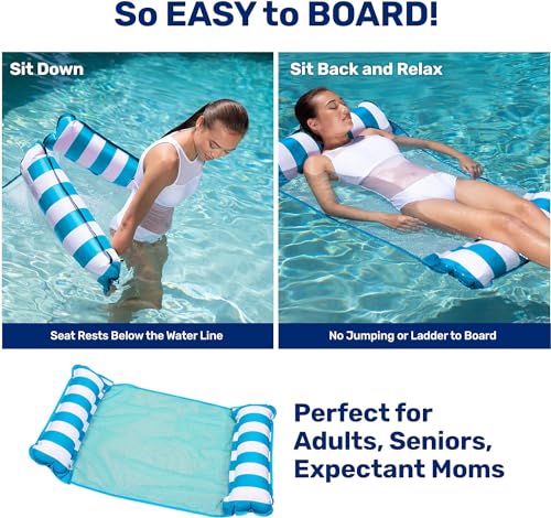 Aqua Monterey Hammock Pool Float - Three Pack - Two Light Blue & One Burgundy/White Stripe, 3-Pack