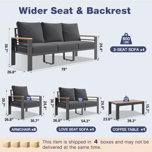 Aoxun Aluminum Patio Furniture Set 7 Seats, Oversized Outdoor Sectional with Washable Thick Cushions, Coffee Table and Waterproof Cover, Patio Conversation Sets for Porch, Balcony, Deck