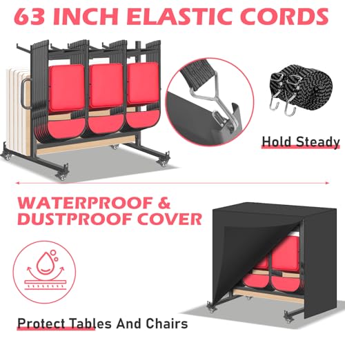 Folding Chair Rack & Cart – Heavy-Duty Folding Chair Storage Dolly with Lockable Wheels, Holds 42 Chairs or 12 Tables (550 lbs Capacity) – Includes Outdoor Weatherproof Cover and Bungee Cords