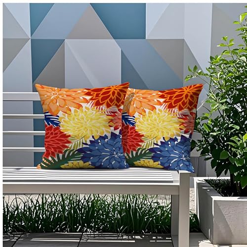 mellicoma Waterproof Outdoor Pillow Covers 18x18 Pack of 2 Vibrant Floral Collage Throw Outdoor Pillows for Garden Funiture Patio Home