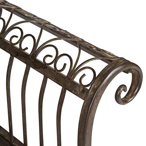 SAFAVIEH Outdoor - Brielle Iron Garden Bench - Rustic Brown - Vintage Ornate Scrollwork Design - Ideal for Patio, Deck, Porch, Garden, 52" W x 16" D x 25.5" H (PAT5004B)