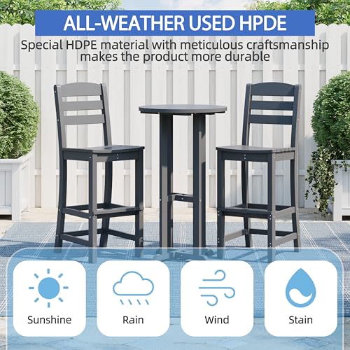 Shintenchi 3 Pieces Outdoor High Top Bar Set, 1 Patio High Top Round Table and 2 Bar Height Tall Adirondack Chair, All-Weather Outdoor Bistro Bar Set for Balcony Pool Deck, Dark Grey