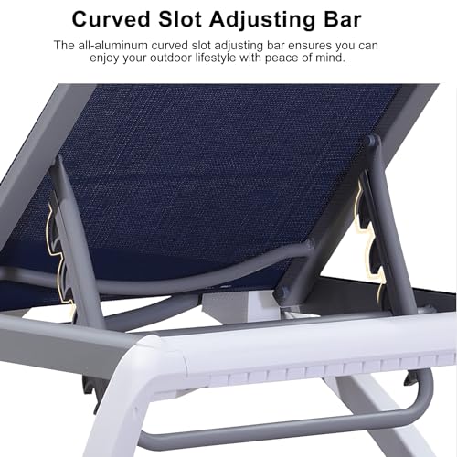 PURPLE LEAF Patio Chaise Lounge Chair Set of 3 Outside Aluminum Plastic Stackable Tanning Chairs with Armrests and Side Table for Pool Sunbathing Beach Deck Outdoor Lounger, Navy Blue