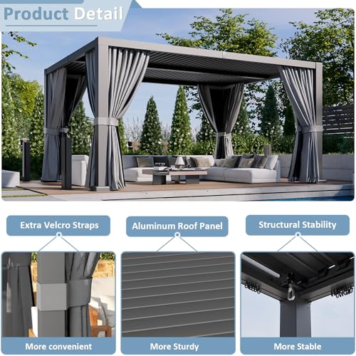 Aoxun Louvered Pergola 12' x 16' Aluminum Outdoor Pergola with Independent Adjustable Roofs, Curtains and Netting, Built-in Drainage System for Patios & Backyards, Rust Resistant Frame