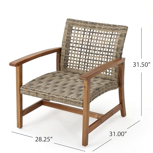 Christopher Knight Home Hamptom Outdoor 5 Piece Acacia Wood and Wicker Sofa Conversation Set, Gray