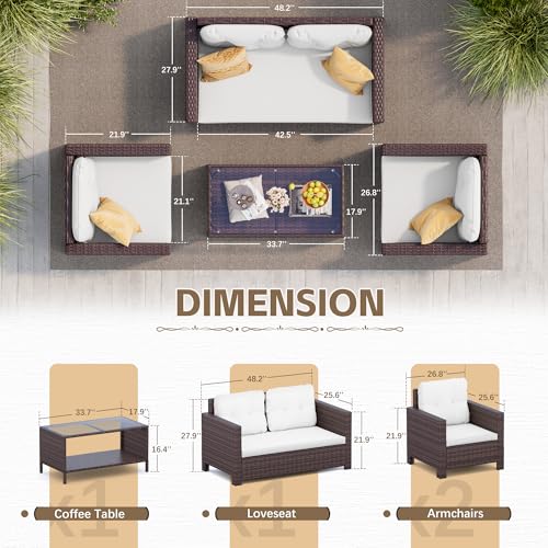 Homall 4 Pieces Patio Furniture Sets Rattan Chair Wicker Conversation Sofa Set, Outdoor Indoor Backyard Porch Garden Poolside Balcony Use (Beige)