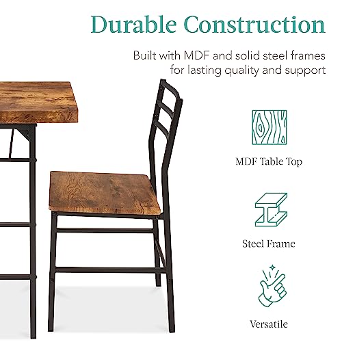 Best Choice Products 3-Piece Modern Dining Set, Space Saving Dinette for Kitchen, Dining Room, Small Space w/Steel Frame, Built-in Storage Rack - Medium Brown/Black