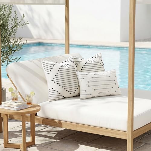 Mecatny Boho Summer Outdoor Throw Pillow Covers 18X18 Set of 2, Farmhouse Decorative Pillow Covers for Couch Sofa Living Room, Black & Cream White