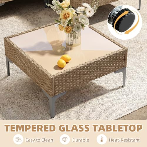 SunloungeCo 5-Piece Patio Furniture Set, Outdoor Wicker Sectional Sofa with Coffee Table, Anti-Slip & Thick All-Weather Cushions for Party, Garden, Backyard, Beige