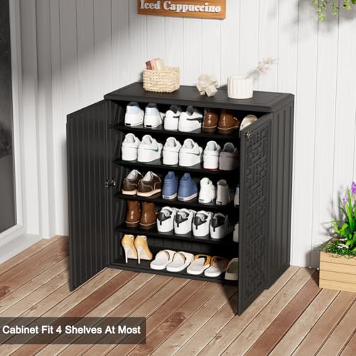KINYING Outdoor Storage Cabinet Waterproof, Resin 62 Gallon Deck Box for Patio Furniture Cushions, Garden Tools, Pool Tools and Kids’ Toys (Black with 1 Shelving)