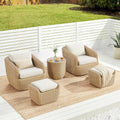 CHITA 5 Pieces Patio Wicker Furniture Set, Outdoor Rattan Bistro Set with Removable Thickened Cushions, Fully Assembled(Beige Cushions with Light Brown Wicker)