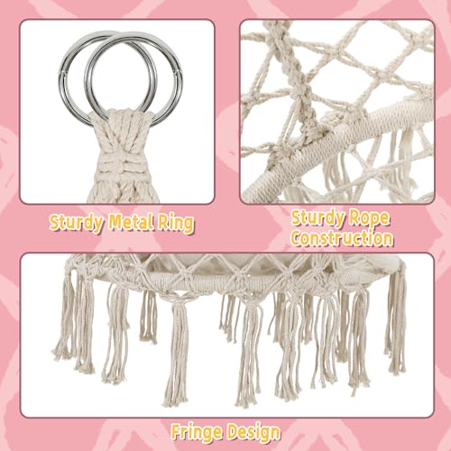 KROFEM Hammock Chair Swing Chair with Boho Medium Cushion, Macrame Hanging Chair for Bedroom, Indoor, Outdoor, Balcony, Porch, Beige
