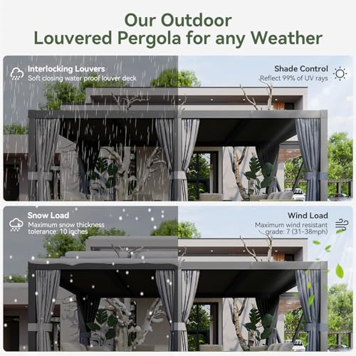 Aoxun Louvered Pergola 12x20 All-Aluminum Outdoor Gazebo with Independent Adjustable Roofs, Waterproof Curtains and Netting, Integrated Drainage System for Patios & Backyard