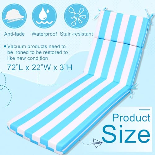 SmoothNovelty 1 Pcs Indoor Outdoor Chaise Lounge Cushions Sponge Bench Outdoor Furniture Chaise Cushions Patio Chair Furniture Replacement (Sky Blue and White Stripes)