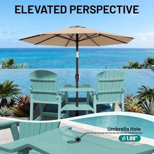 PLUUV Tall Adirondack Chairs Set of 2 with Double Connecting Trays, All Weather HDPE Bar Height Outdoor Chairs, Outdoor Adirondack Barstools with Umbrella Hole for Balcony, Patio, Backyard, Aruba
