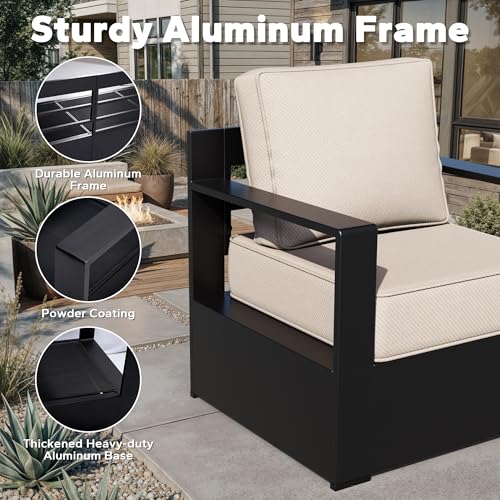 Qsoer Outdoor Aluminum Furniture, Patio Chairs with 6" Thick Removable Cushions, All-Weather Metal Frame, Deep Setting for Garden, Poolside and Porch