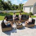LHBcraft 7 Pieces Outdoor Furniture Set, Wicker Furniture Patio Conversation Sets with Tea Table and Thickened Black Cushions, Outdoor Patio Sectional Sofa for Garden, Poolside, Backyard