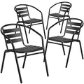Flash Furniture Aluminum Slat Back Stacking Outdoor Restaurant Chairs, Modern Stackable Patio Chairs for Restaurants, Set of 4, Black