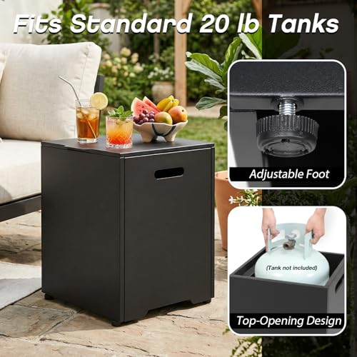 COMAZOO 2PCS 32 Inch Round Fire Pit Table with Tank Cover, 2-in-1 Outdoor Propane Fire Pit Table for Patio, Garden & Backyard, 50,000 BTU with Lid, Glass Rocks & Waterproof Cover, Black