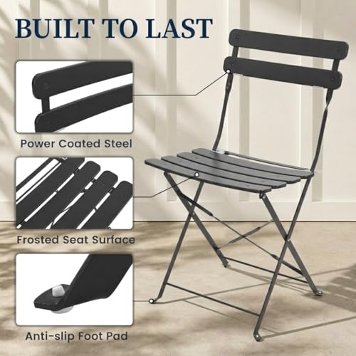 wildformers Outdoor Compact Folding Bistro Table and Chairs Set of 2, No Assembly Steel Patio Furniture for Small Balcony Yard, Black