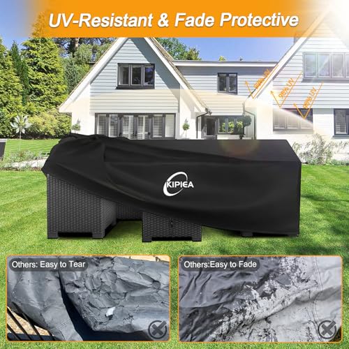 Kipiea Patio Furniture Covers Waterproof Winter, Heavy-Duty Outdoor Furniture Set Covers for Table Chairs, Anti-UV, No Tears or Fading (110" L x 84" W x 28" H)