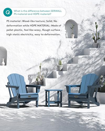 SERWALL Folding Adirondack Chairs Weather Resistant for Outdoor, Patio, Lawn, Garden, Backyard Deck, Fire Pit - Blue