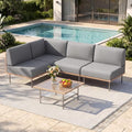 EO Living 5-Piece Modular Outdoor Patio Furniture Set, PE Rattan Sectional Conversation Sofa with Tempered Glass Table and Machine-Washable Cushions (Grey)