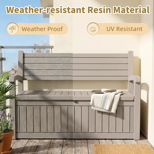 EFU Outdoor Storage Bench, Outdoor Bench with Storage, 80 Gallon Heavy-Duty&Waterproof Lockable Storage Bench Outdoor for Patio, Garden, Porch (Light Brown)
