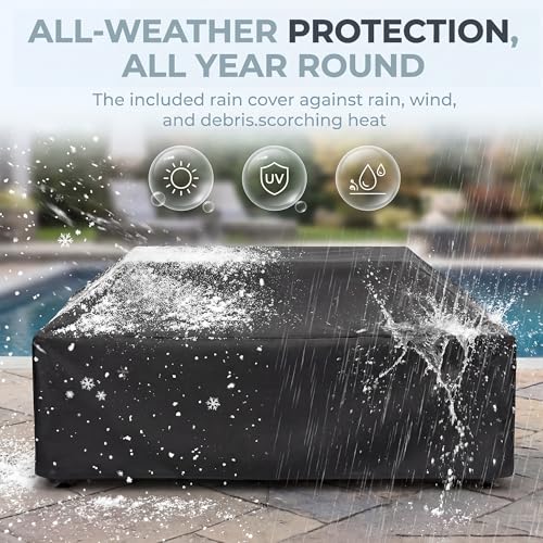 NICESOUL 42" Outdoor Propane Fire Pit Table, 50,000 BTU Rectangle Natural Gas Firepit with Tank Table, No Assembly Low Profile Fire Table for Outside Patio & Backyard, CSA Certified, Grayish White