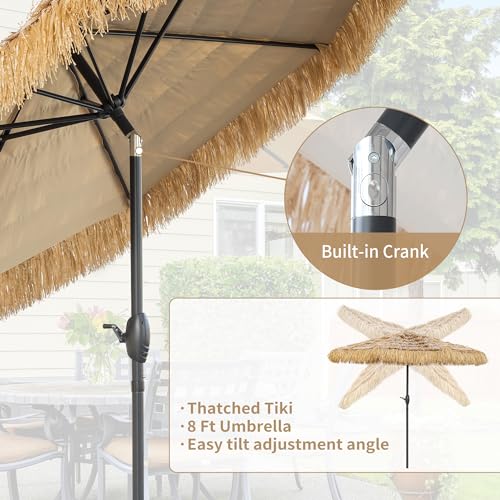 CBFULLRES 8FT Tiki Umbrella, Patio Umbrella Thatched Umbrella Outdoor Patio, Upgrade with UPF 50+, Tiki Beach Umbrellas with Zinc Alloy Push Button Tilt and for Pool Backyard
