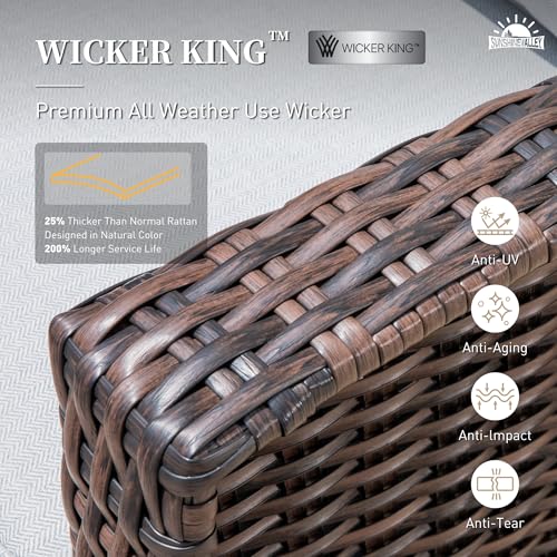 Patio Furniture Set with Swivel Chairs, High Back Wicker Rattan Set with 5.5" Thick Cushions, Fire Pit Table and Ottomans, All Weather Outdoor Conversation Set for Backyard Deck,7 Seats, Light Grey