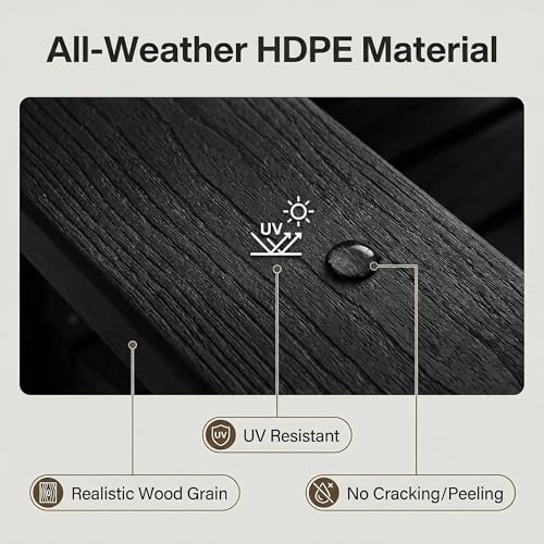 GLANC Tall Adirondack Chairs Set of 2, All Weather HDPE Bar Height Balcony Adirondack Chair with Removable Double Connecting Trays, Black Outdoor Adirondack Barstools for Deck Patio Yard Pool Lawn