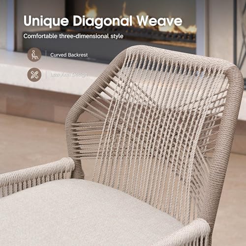 PURPLE LEAF Counter Height Bar Stools Set of 2 Rattan Woven Aluminum Modern Barstools with Back and Arms for Patio Balcony Pool Outdoor Accent Counter Stool Chairs